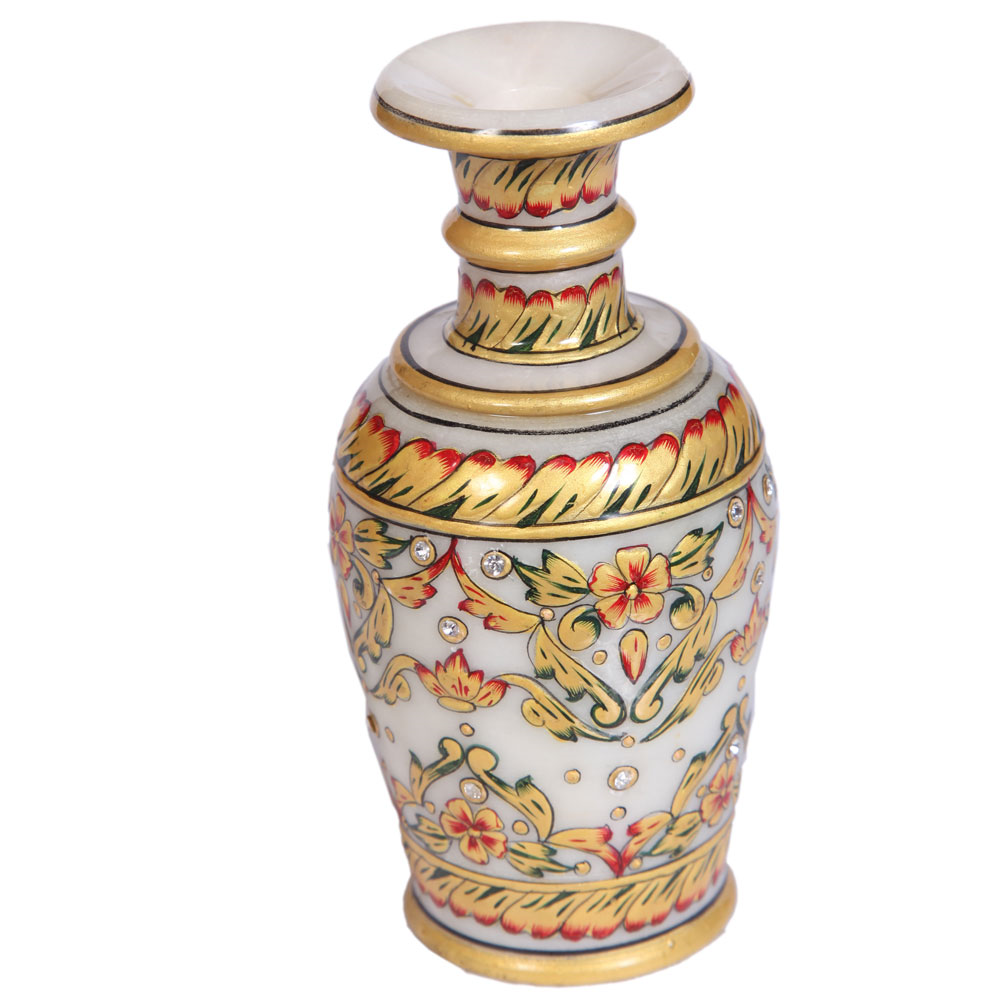 Marble Meenakari Hand Crafted Golden Flower Vase Online