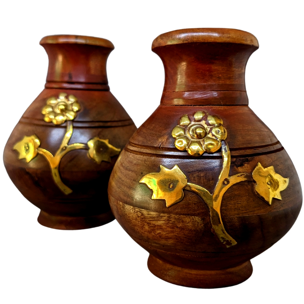 Beautiful pair of the wooden flower pots with brass work