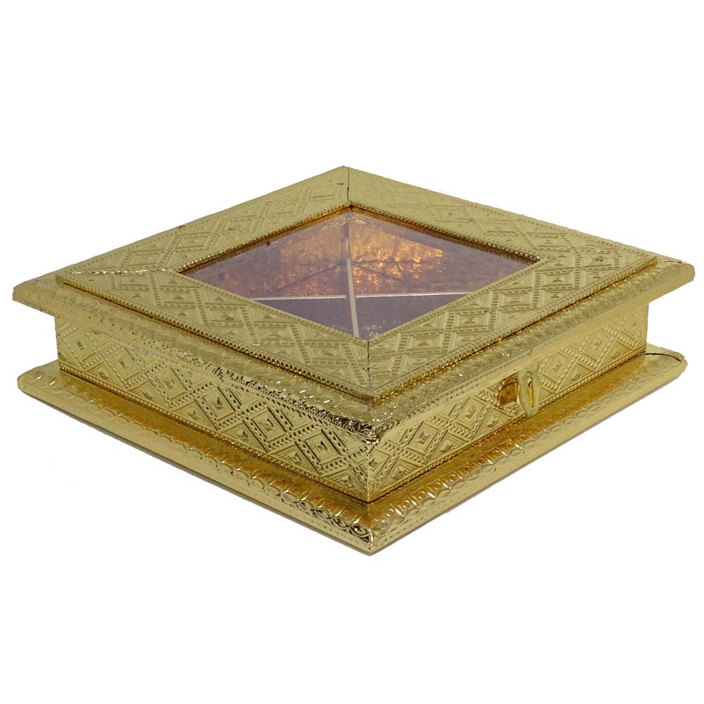 Golden colour square shaped wooden dry fruit box