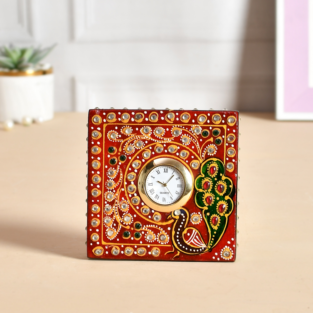 Timeless Elegance Marble Clock with Meenakari Work