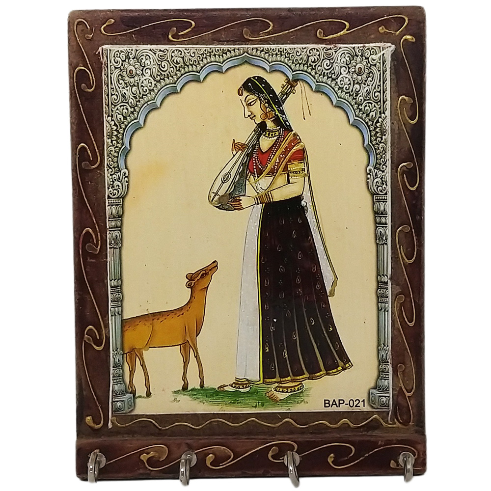 Wooden Key Holder With Rajasthani Artwork