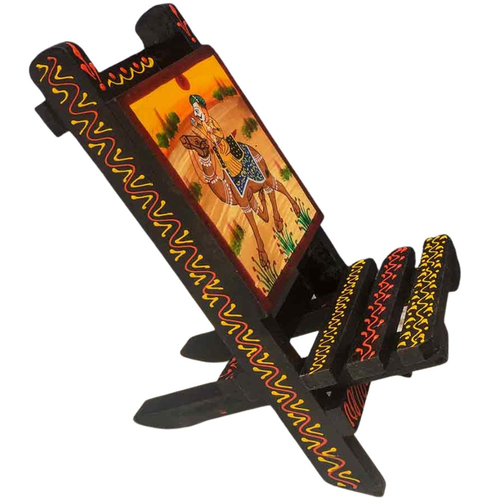 Wooden based creative mobile stand with Rajasthani paintings