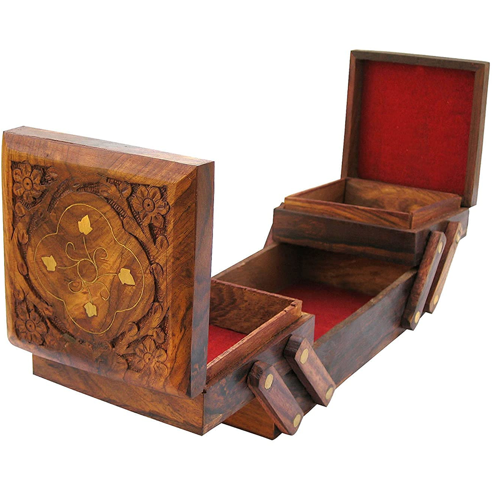 Wooden jewellery box with compartments