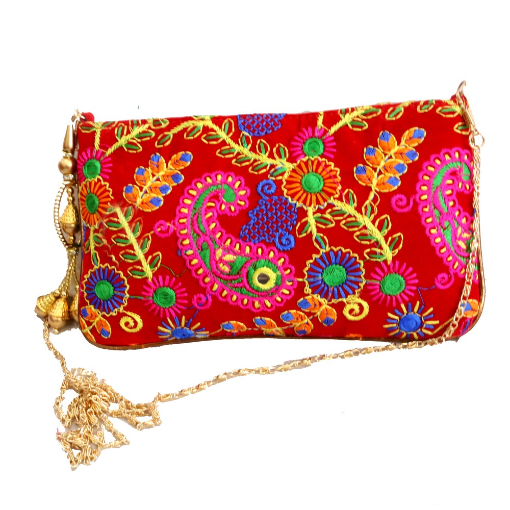 Handcrafted clutch bag with sling handle