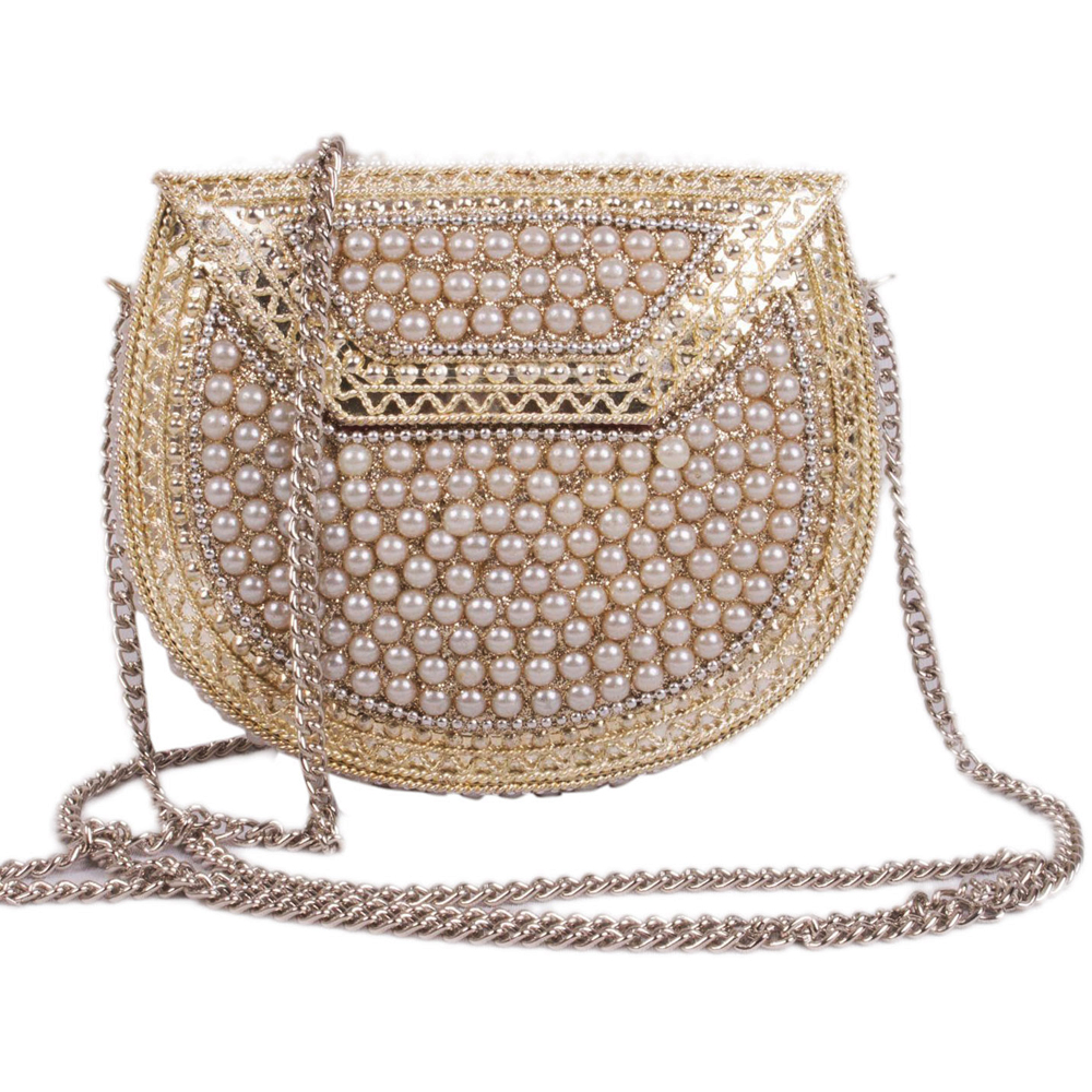 Attractive Metal & Pearl Clutch Bag for Party Lovers