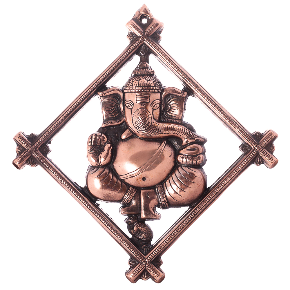Lord Ganesha rhomboid metal wall hanging
