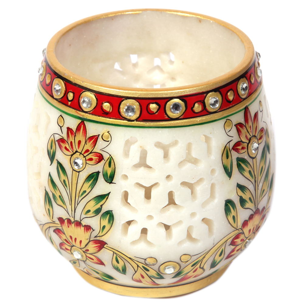 Beautiful Marble Crafted Jaalidaar Tea Light Candle Holders