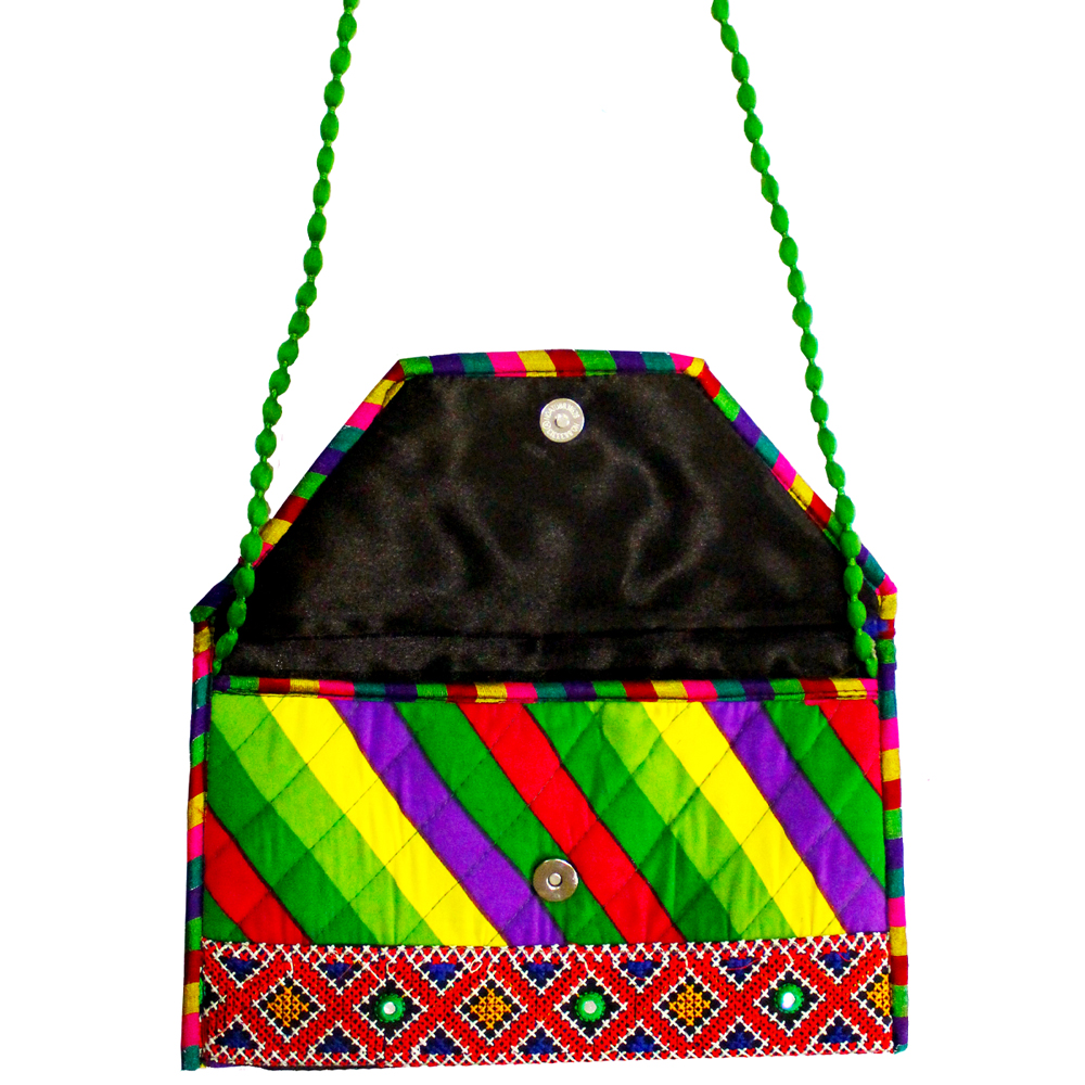 Bhandej Fabric Colourful Purse With Sling For Party Purposes