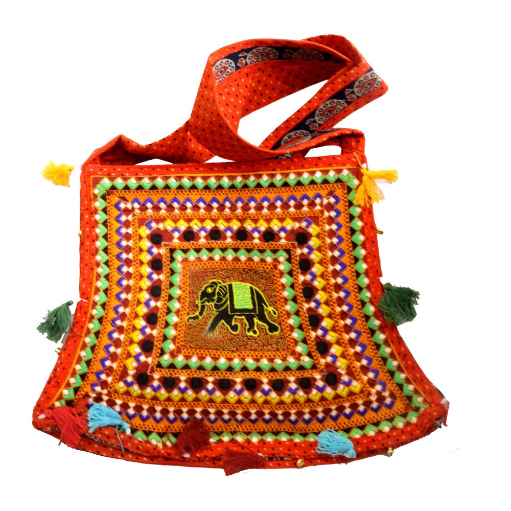 Bucket Bag in Orange Colour With Embroidery Work 