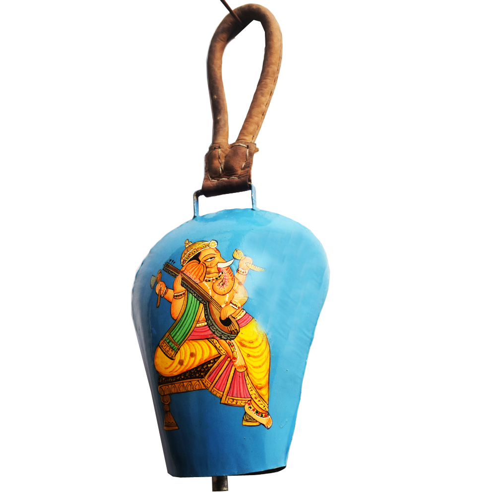 Colourful metal wind bell with ganesha painted for vibrancy and peace