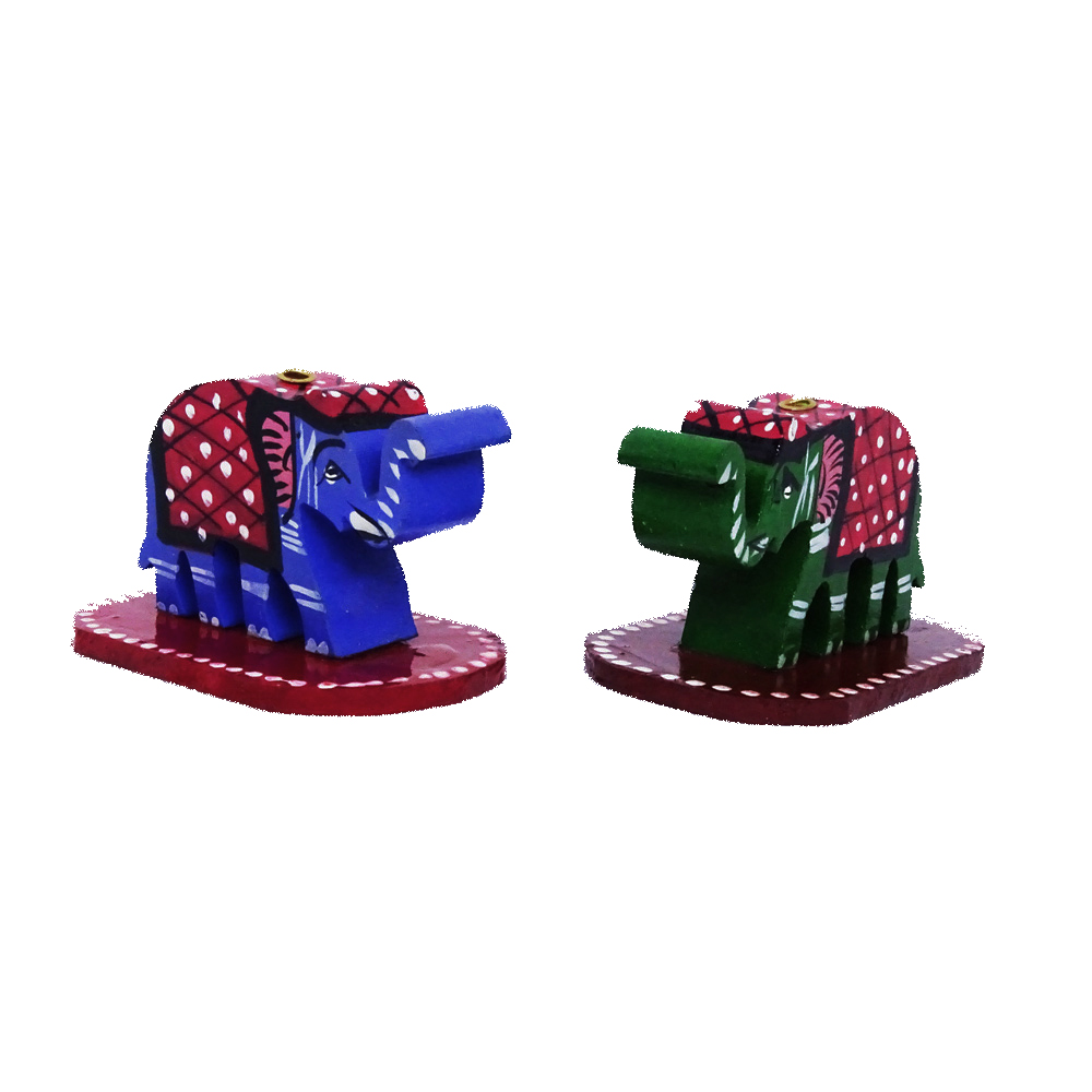 Colourful Pair Of Elephant Incense Stick Holder