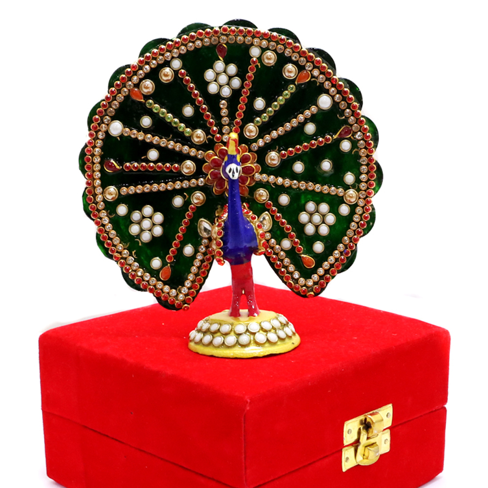Colourful Peacock Showpiece With Stone And Meena Work