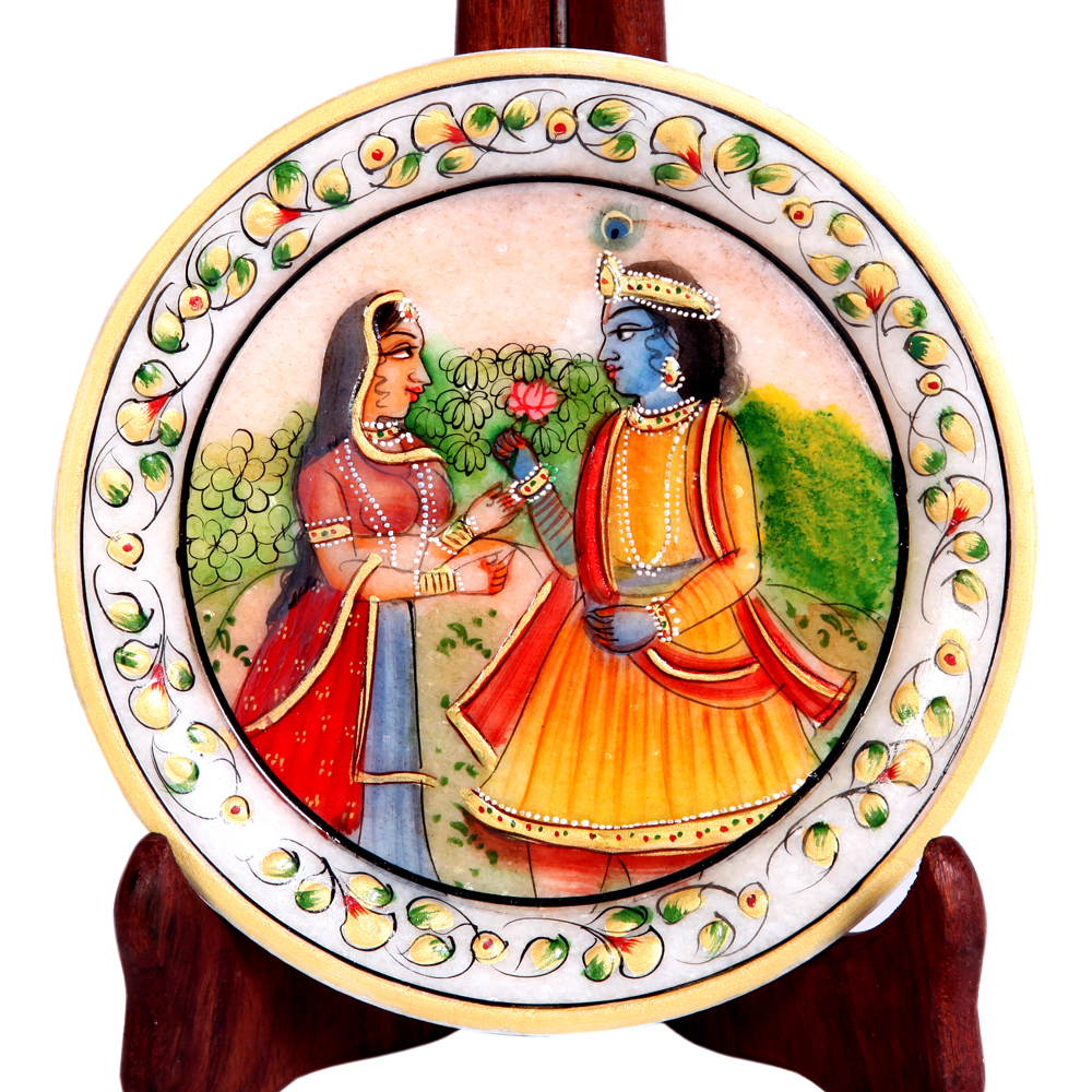 Decorative Marble Plate with Radha Krishna Figure 