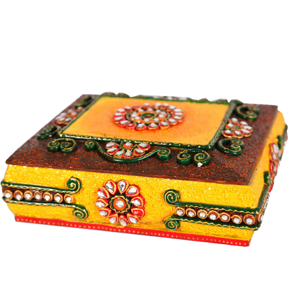 Wooden Kundan Meenakari & Beads Crafted Dry Fruit Gift Box