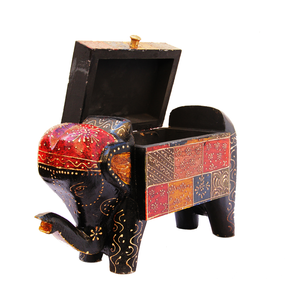 Elephant Shaped Multicolor Embossed Box in Wood 