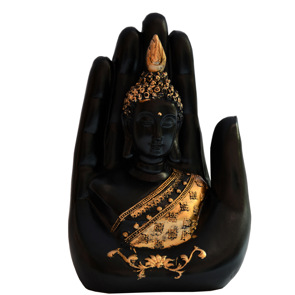 Fiber Palm Buddha In Black With Gold Details