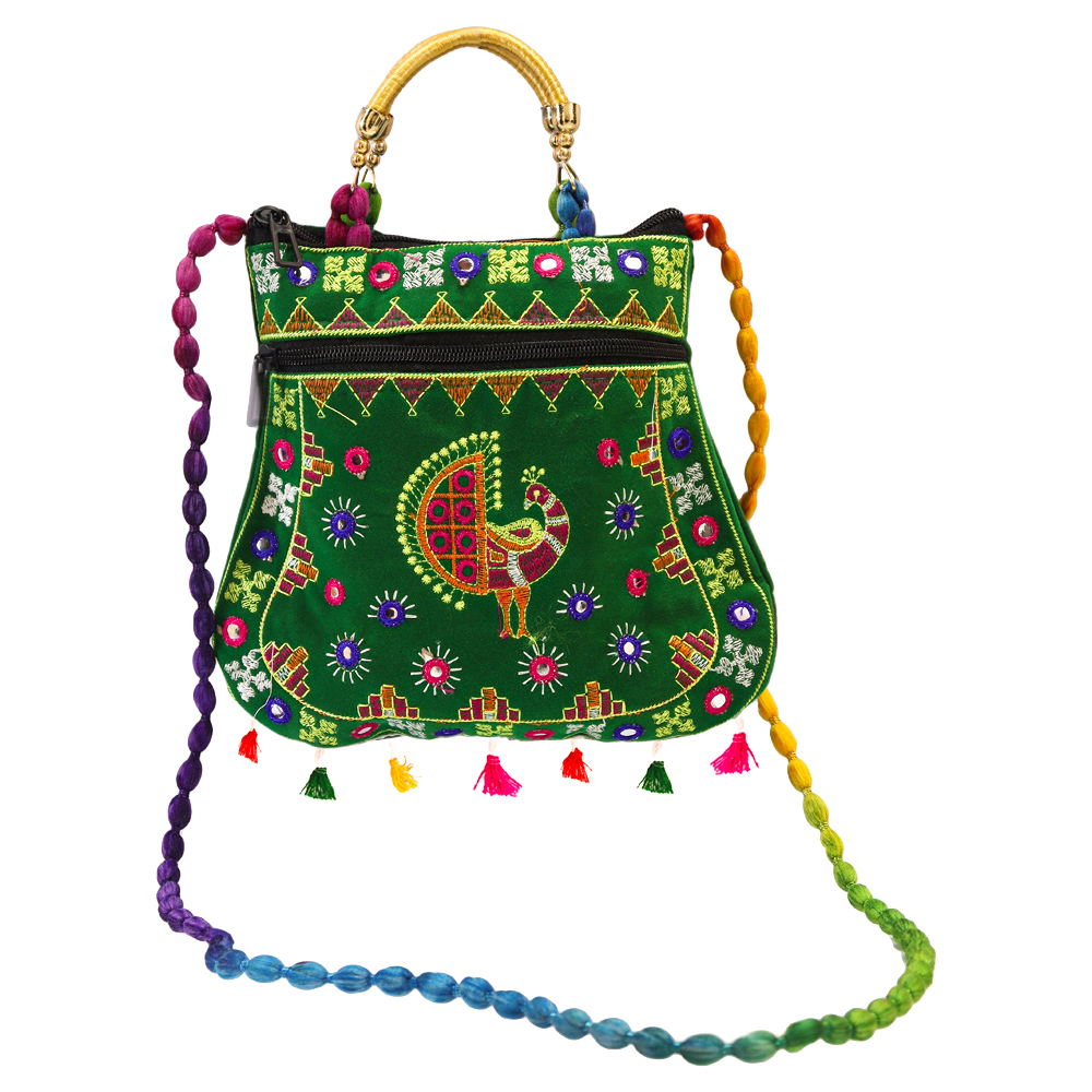 Traditional multicolor purse beautified with tassels and a beaded handle RJA 0117 3