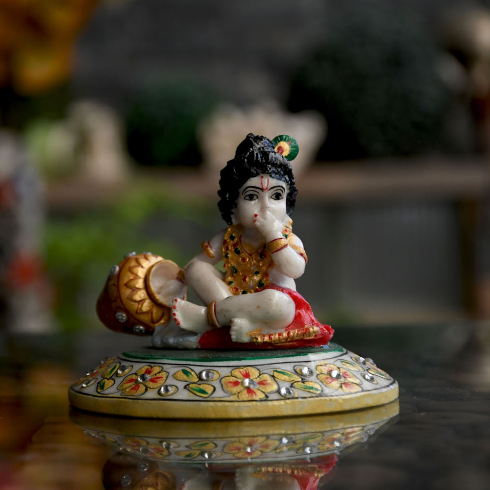 Adorable Kanha Eating Makkhan Idol in Soft Marble | Boontoon