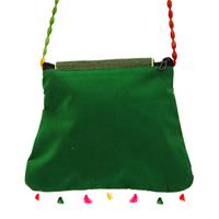 Amazing boho style mirror work bag crafted with colorful tassel and beaded strap