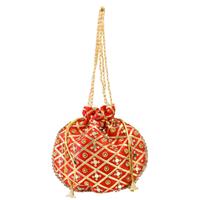 Amazing red potli bag with traditional work all over it