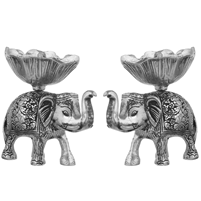 Ancient Silver Polished Elephant Bowl Pair Made of Metal