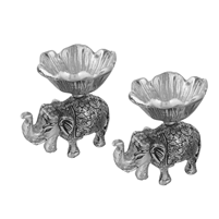 Ancient Silver Polished Elephant Bowl Pair Made of Metal