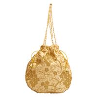 Appealing yellow color potli bag with a beaded strap on it