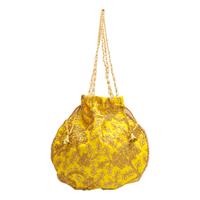Appealing yellow color potli bag with a beaded strap on it