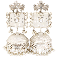 Gorgeous pair of silver-coated jhumkis