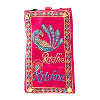 Beautiful maroon color artistic mobile purse with spiritual embroidery