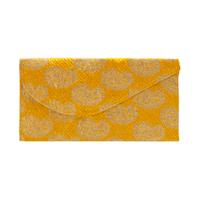 Blue envelope pouch with golden embroidery on it