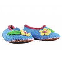 Blue felt slippers with flower embellishments