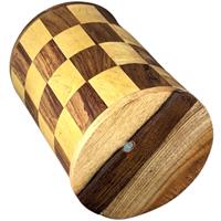 Cylindrical shaped wooden piggy bank