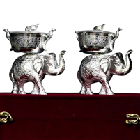 Elegant German Silver Elephant Set of Two Bowl Return Gift