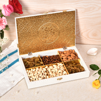 Elegant White and Gold Leaf Design Dry Fruit Box