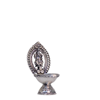 German Silver Ganesh Diya with Intricate Carvings for Puja