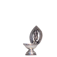 German Silver Ganesh Diya with Intricate Carvings for Puja