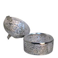 German Silver Handcrafted Round Box with Intricate Carvings