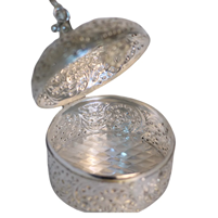 German Silver Handcrafted Round Box with Intricate Carvings