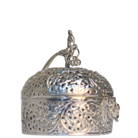 German Silver Handcrafted Round Box with Intricate Carvings