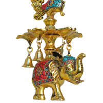 Gold Plated Elephant Peacock Diya Stand with gemStone Work