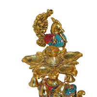 Gold Plated Elephant Peacock Diya Stand with gemStone Work