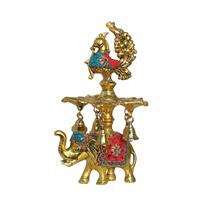Gold Plated Elephant Peacock Diya Stand with gemStone Work