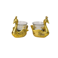 Gold Plated Oxidised Peacock Tea Light Holder Set Home Decor