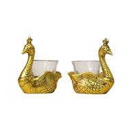 Gold Plated Oxidised Peacock Tea Light Holder Set Home Decor