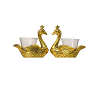 Gold Plated Oxidised Peacock Tea Light Holder Set Home Decor