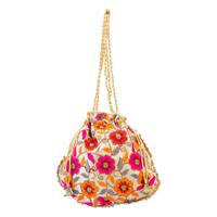 Gorgeously crafted potli bag with colorful floral embroidery
