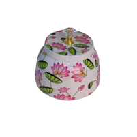 Hand Painted Lotus Alloy Mixed Metal Jar Elegant Storage