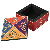 Hand-Painted Wooden Square Dry Fruit Box with Decorative Lid