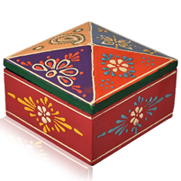 Hand-Painted Wooden Square Dry Fruit Box with Decorative Lid